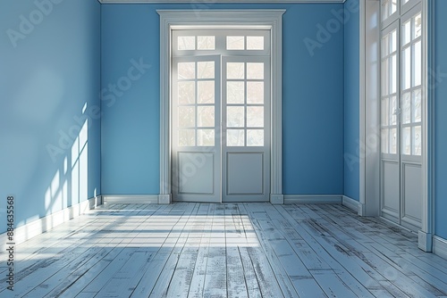 empty living room with blue tones wall © interior