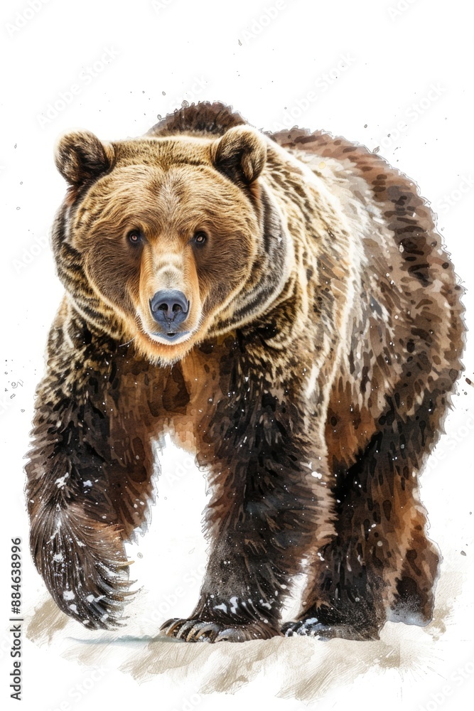 A bear is walking through the snow, illustration style A bear is walking through the snow, illustration style