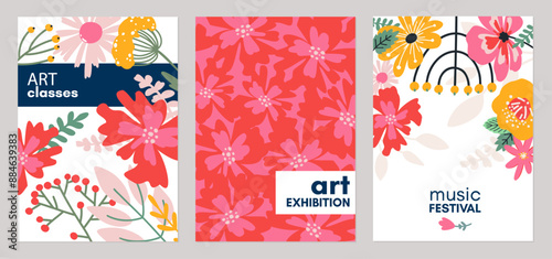 Floral abstract cards. Botanical composition. Modern trendy minimal style. Floral poster, invite. Vector arrangements for greeting card