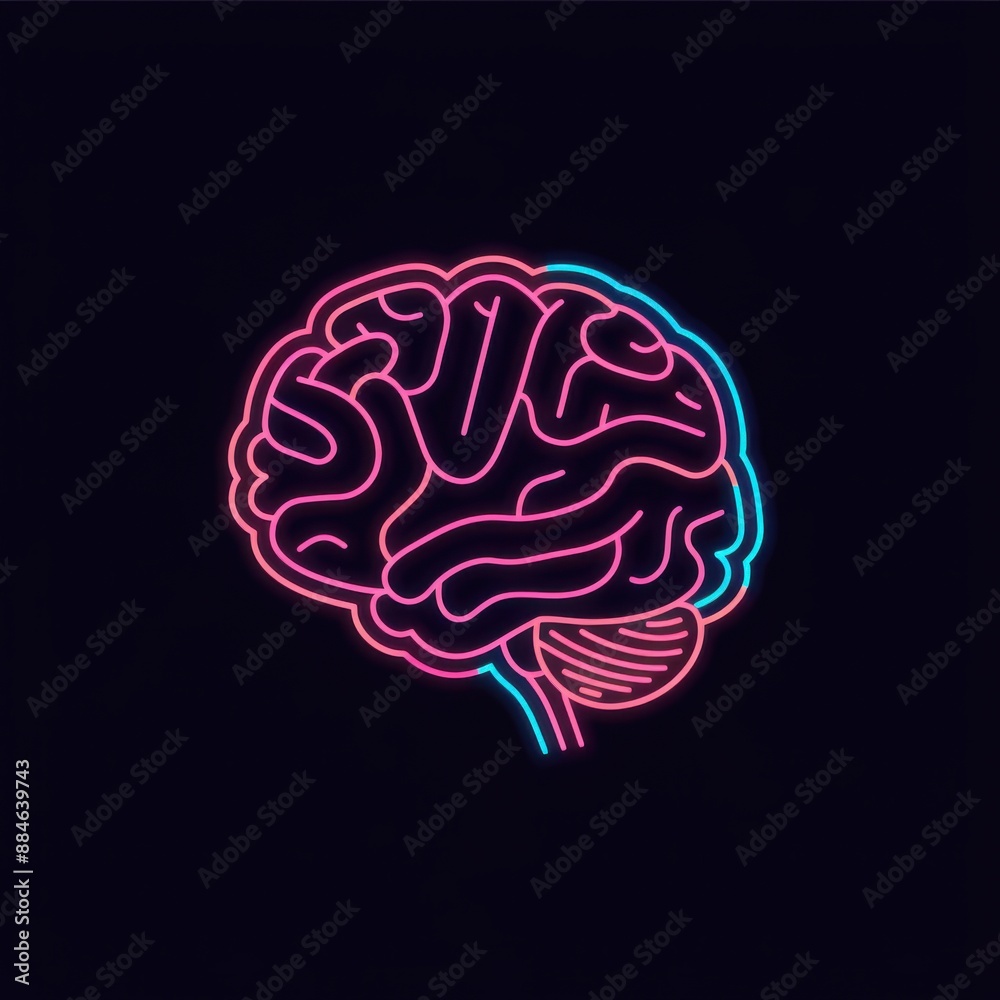 Stylized brain floating with dynamic elements Stylized brain floating with dynamic elements
