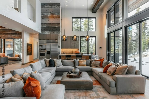 Living room with gray sofa © interior