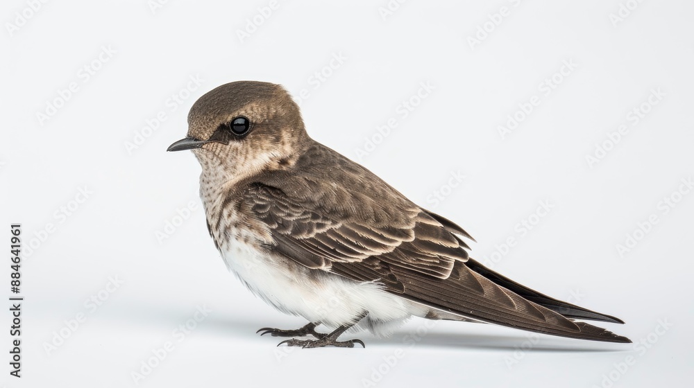 Graceful small brown and white bird on a clean white background, displaying its beautiful feathers, beak, and wings, bringing a touch of wildlife and nature Graceful small brown and white bird on a clean white background, displaying its beautiful feathers, beak, and wings, bringing a touch of wildlife and nature