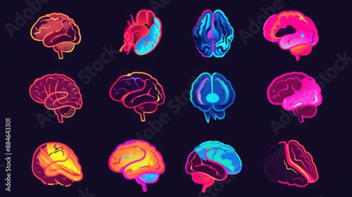Stylized brain floating with dynamic elements photo