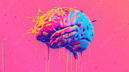 Stylized brain floating with dynamic elements photo
