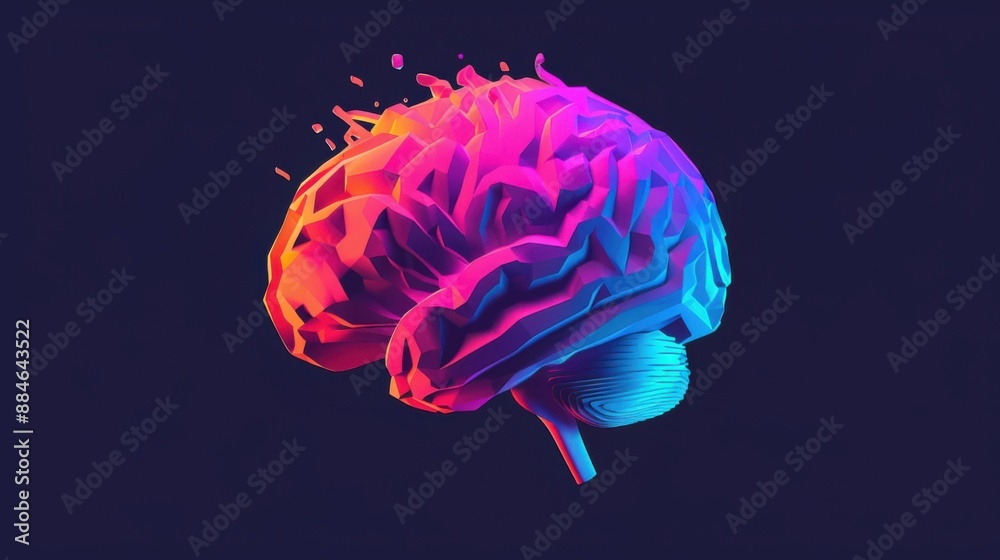 Stylized brain floating with dynamic elements Stylized brain floating with dynamic elements
