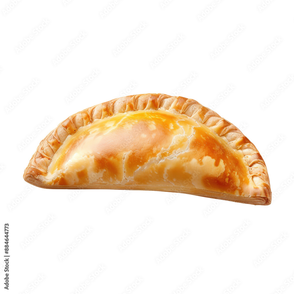 Golden Baked Empanada with Flaky Crust on White Background Golden Baked Empanada with Flaky Crust on White Background