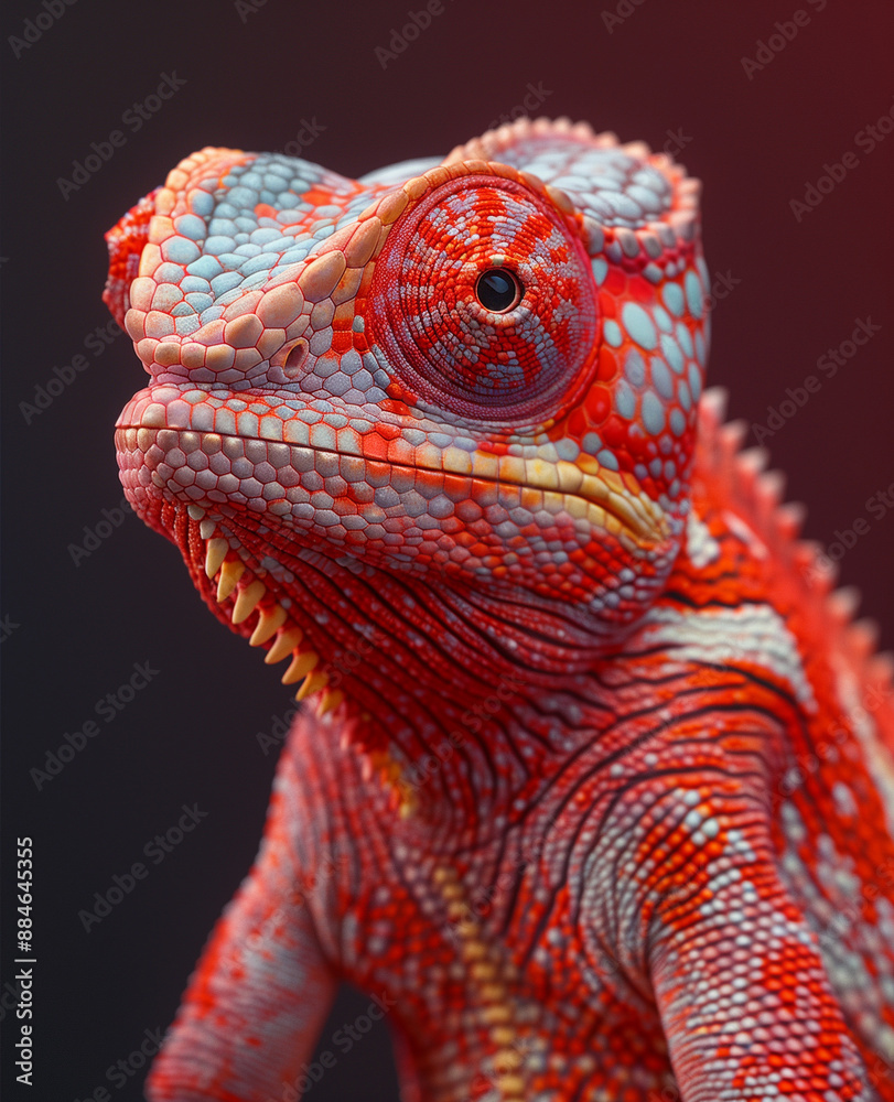 Fototapeta premium A close-up of a colorful bearded dragon lizard with bright eyes perched on a branch
