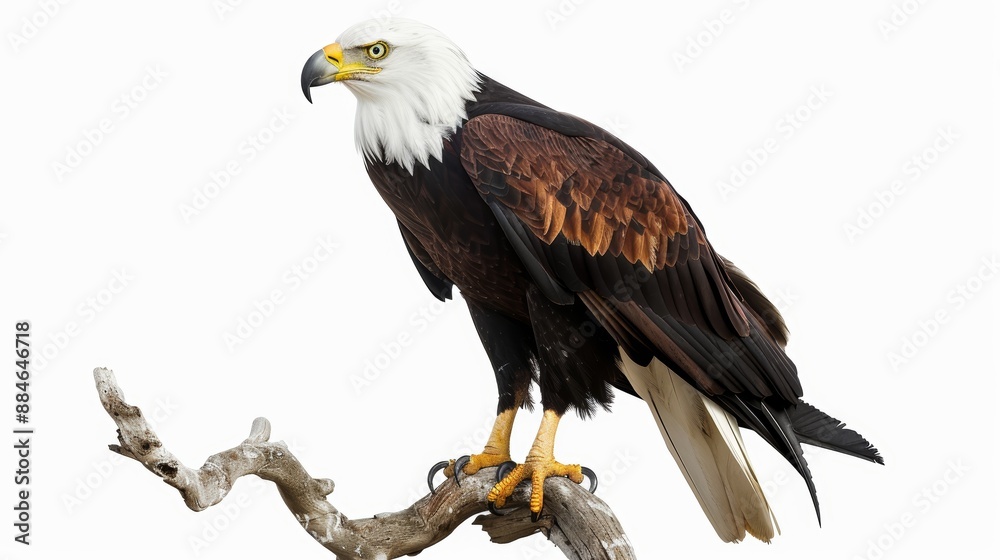 Obraz premium Magnificent bald eagle perched on a tree branch, its keen eyes surveying the area