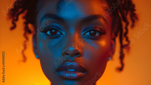 Wallpaper Mural Close-up Portrait of Woman in Blue and Orange Light Torontodigital.ca