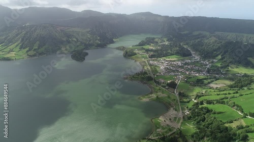 Wallpaper Mural Aerial view of Lagoa das Sete Cidades, a twin lake situated in the crater of a dormant volcano on São Miguel Island, in the portuguese archipelago of the Azores. Torontodigital.ca
