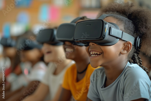 back to school: children of different racial backgrounds utilizing virtual reality headsets to learn