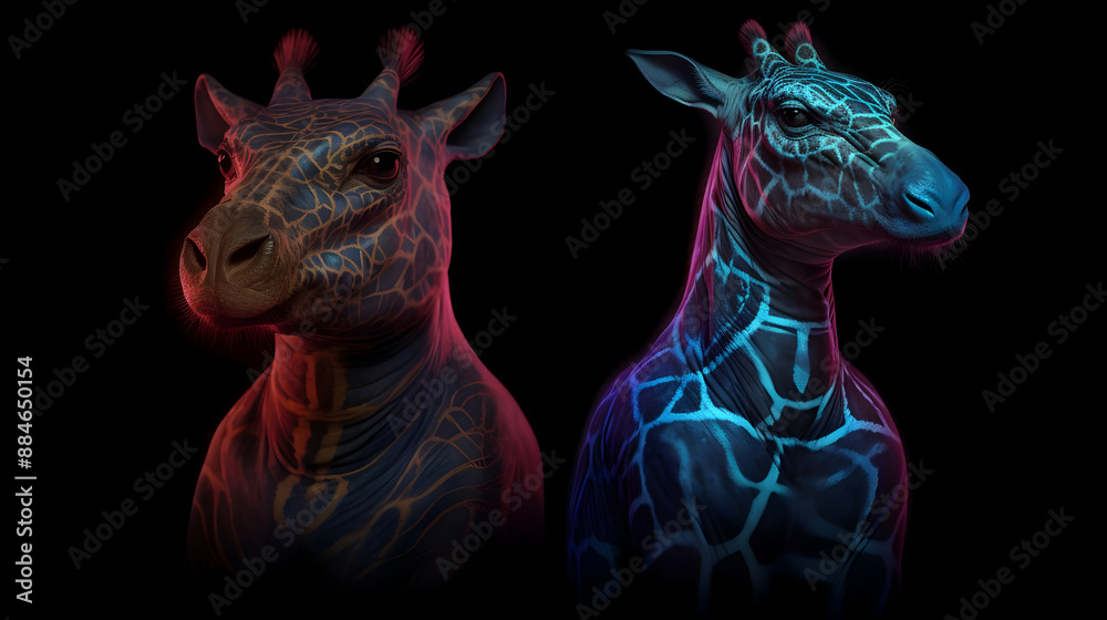 Fototapeta premium Neon Giraffe Portraits