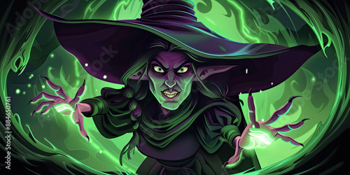 Spooky Halloween Green Witc...