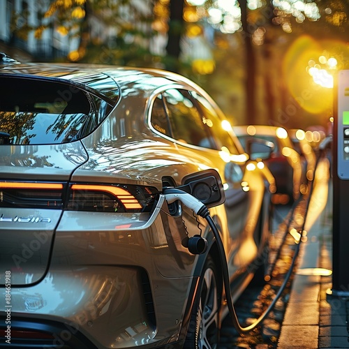 Modern Electric Vehicle Charging at a Street Charging Station