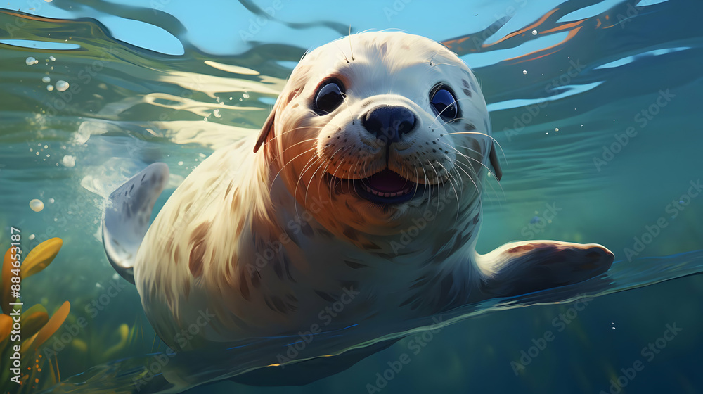 Fototapeta premium Smiling Seal Pup Underwater