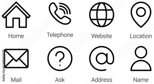 Web icon set. contact us icon . Website Contact information icons for business card. Contacts icons , home, call, email, address, globe, support, location, icon. Editable Stroke
