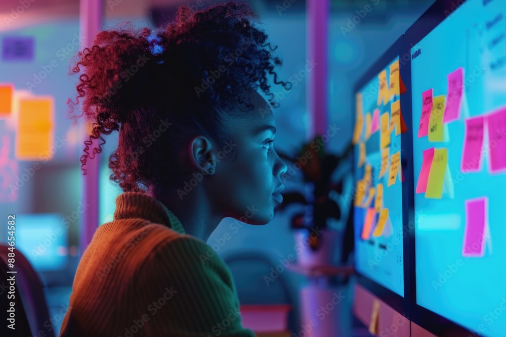 Fototapeta premium A person working on a laptop or desktop computer