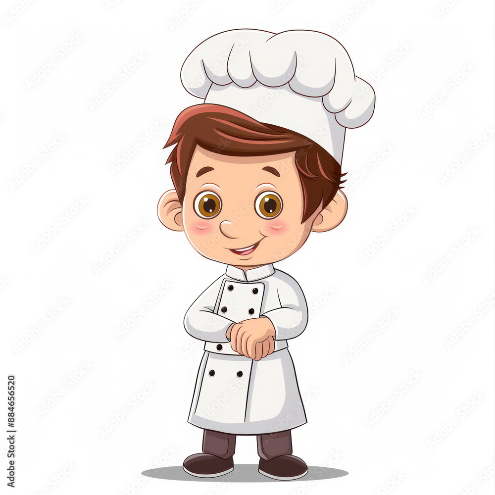 Cartoon character of cute little boy wear chef uniform, white background, vector illustration Cartoon character of cute little boy wear chef uniform, white background, vector illustration