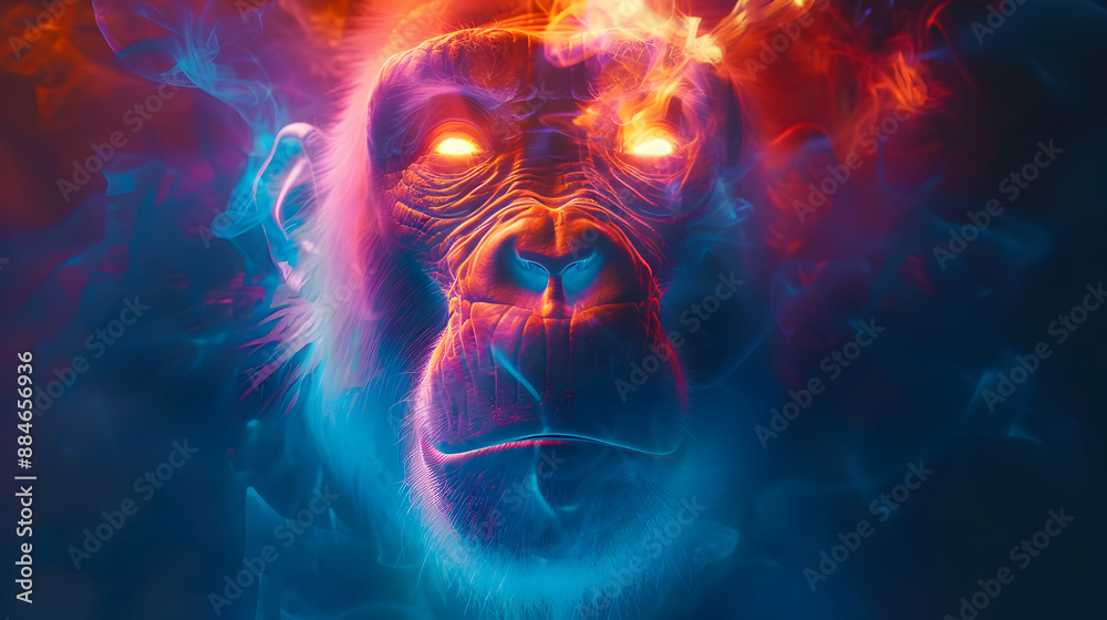 Fiery Ape in Neon Smoke Fiery Ape in Neon Smoke