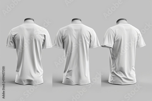 Three plain white shirts with back view. With a gray background.
