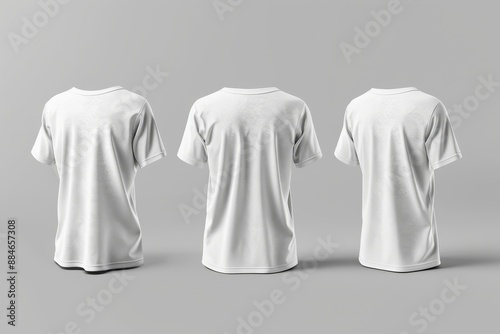 Three plain white shirts with back view. With a gray background.