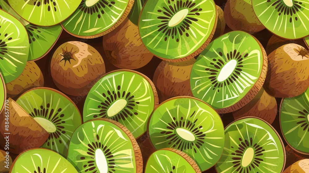 Seamless kiwi fruit cut slice pattern background Seamless kiwi fruit cut slice pattern background