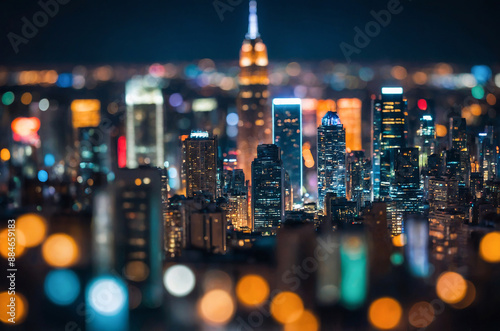 Abstract city lights background with blurred colorful effects