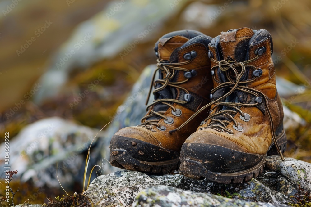 Hiking Boots Resting on Rocks Hiking Boots Resting on Rocks