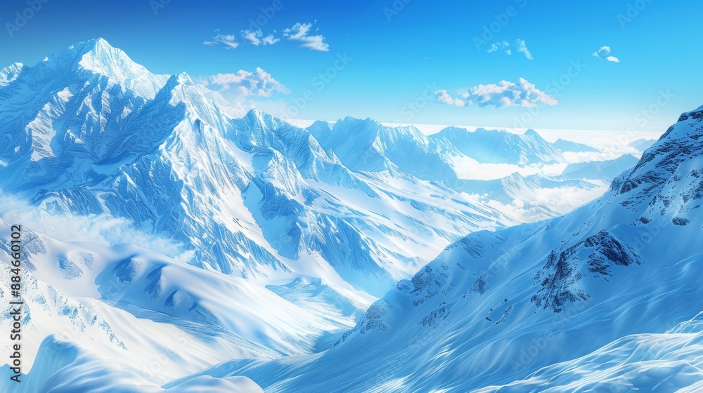 Obraz premium Majestic Snowy Mountain Range with a Bright Blue Sky.