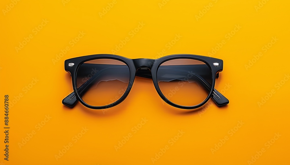 Black sunglasses on bright orange background. Black sunglasses on bright orange background.