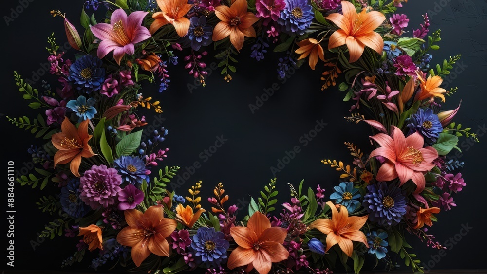 Floral Wreath with Black Background. Floral Wreath with Black Background.