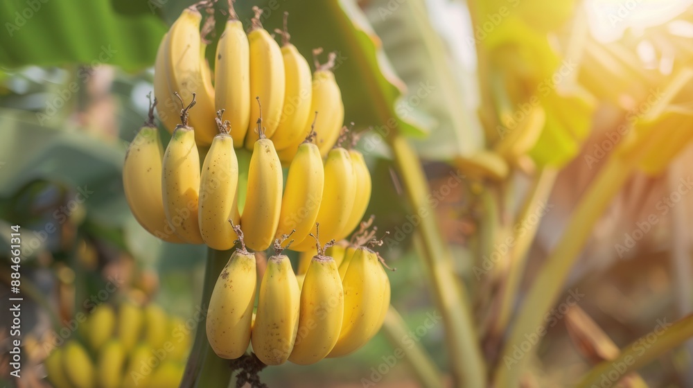 Naklejka premium Banana plant with fruit in plantation farm field.