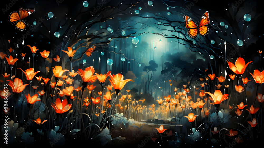 Enchanted Forest with Glowing Flowers Enchanted Forest with Glowing Flowers