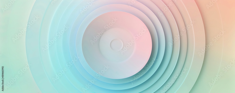 Design a circular artwork with gradient hues and harmonious patterns, colored pastel, top view, representing serene balance, futuristic tone, Analogous Color Scheme Design a circular artwork with gradient hues and harmonious patterns, colored pastel, top view, representing serene balance, futuristic tone, Analogous Color Scheme