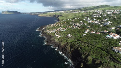 Aerial view of coastal cliffs on Freguesia Feteira - Terceira Island, Azores archipelago, Portugal photo