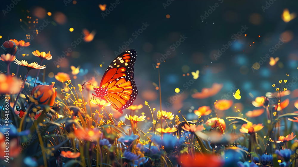 Butterfly in a Field of Flowers Butterfly in a Field of Flowers
