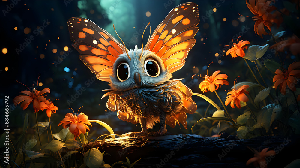 Cute Owl Butterfly Fantasy Illustration Cute Owl Butterfly Fantasy Illustration