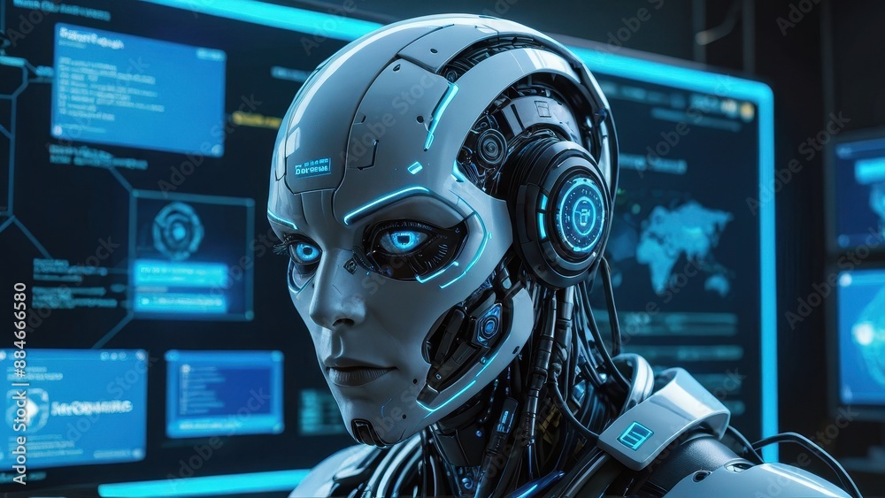 Futuristic AI Robot Woman Portrait. Futuristic AI Robot Woman Portrait.