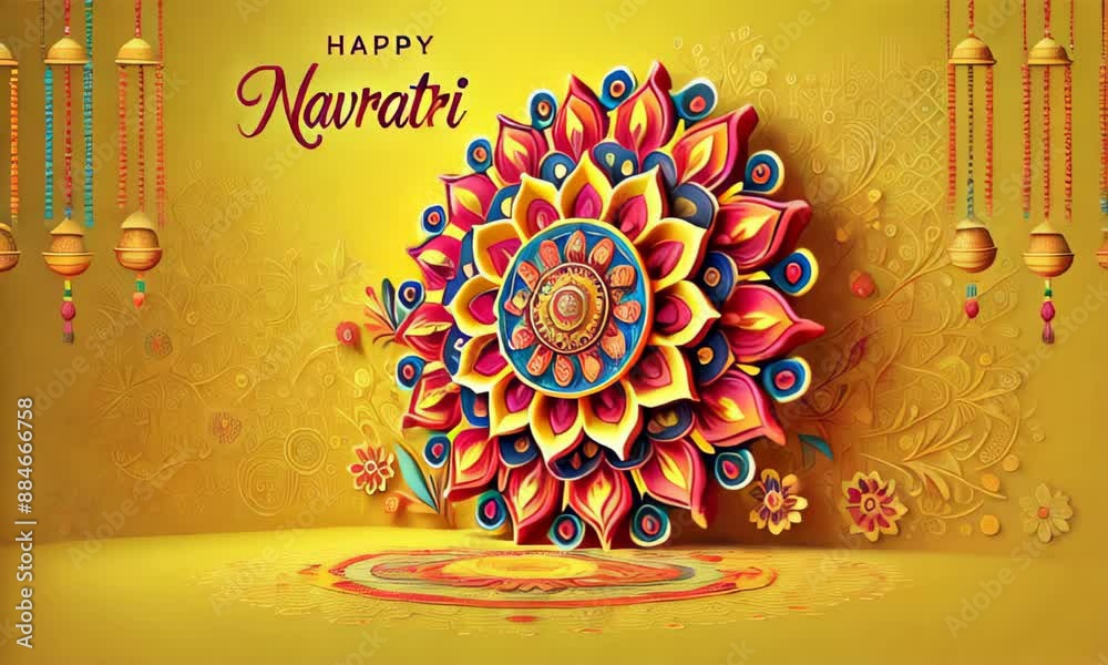 Greeting card Navratri Hindu Festival. Happy Navratri holiday. Animation Motion Graphics Hindu. High quality 4k footage