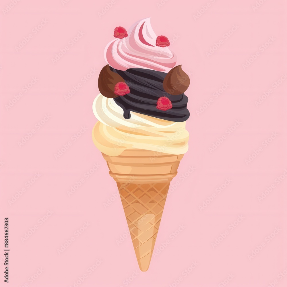 Vector illustration of tasty cone ice cream. Vector illustration of tasty cone ice cream.