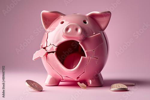 Broken Savings: Pink Piggy Bank Fragmented photo