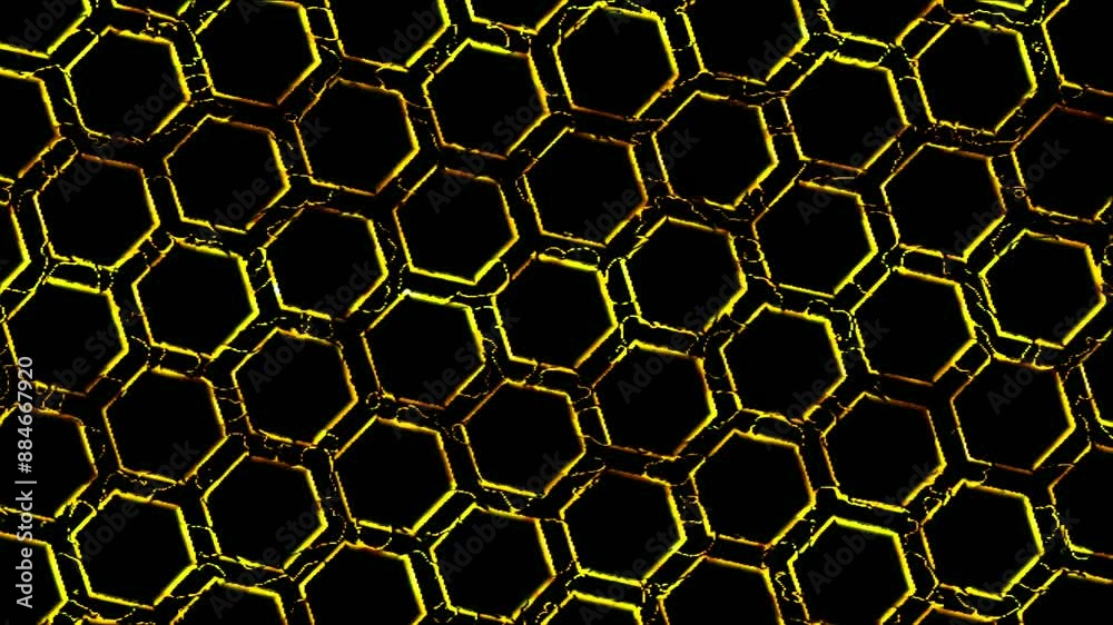 Electrical gold hexagon pattern loop background technology style. Modern futuristic honeycomb concept. suitable for abstract backgrounds, graphic design projects, web banners, or presentation. Electrical gold hexagon pattern loop background technology style. Modern futuristic honeycomb concept. suitable for abstract backgrounds, graphic design projects, web banners, or presentation.