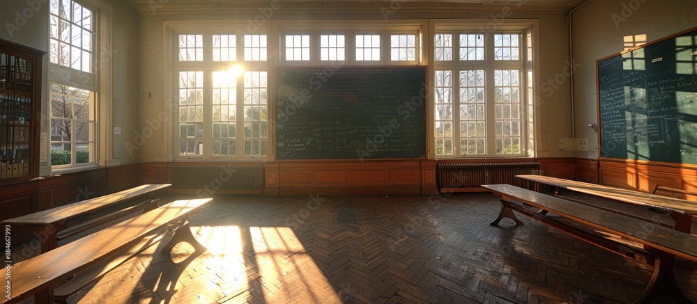 Obraz premium Sunbeams Illuminating a Historic Classroom