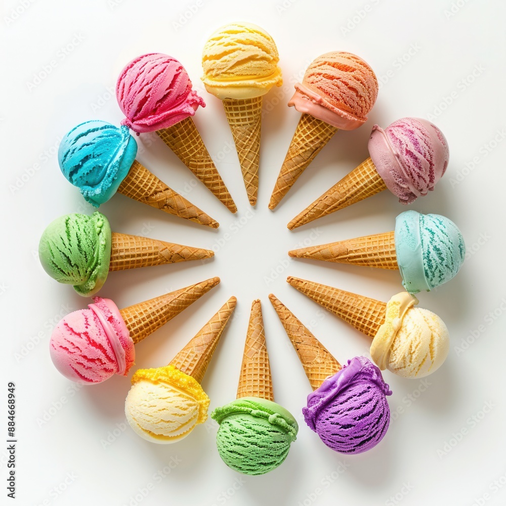 A circle of tasty cone ice cream. A circle of tasty cone ice cream.