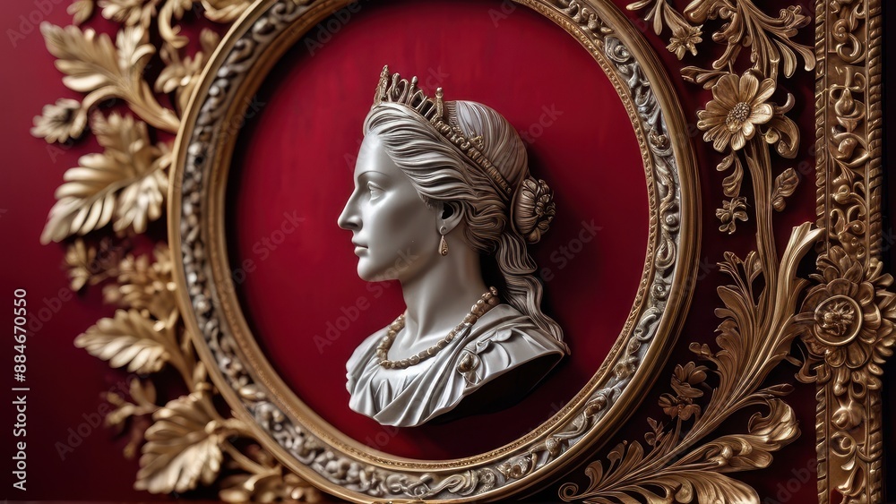 Ornate Gold Frame with Bust of Woman. Ornate Gold Frame with Bust of Woman.