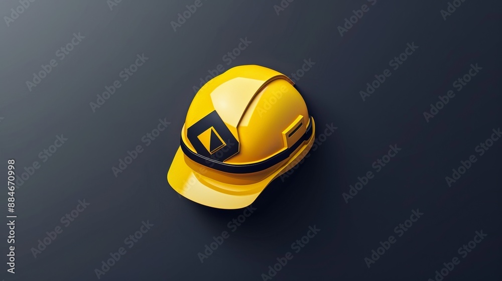 A digital depiction of a yellow hard hat featuring dark accents and a logo, symbolizing safety, construction, and professional equipment. A digital depiction of a yellow hard hat featuring dark accents and a logo, symbolizing safety, construction, and professional equipment.