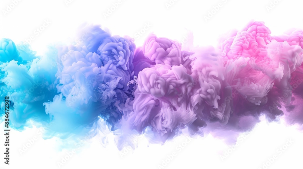 Fototapeta premium Pink party fog. Isolated blue, cyan, purple, light green smoke or thinking clouds. White background 3D effects fog cloud graphics fantasy party smoke art