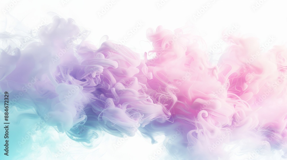 Fototapeta premium Pink party fog. Isolated blue, cyan, purple, light green smoke or thinking clouds. White background 3D effects fog cloud graphics fantasy party smoke art