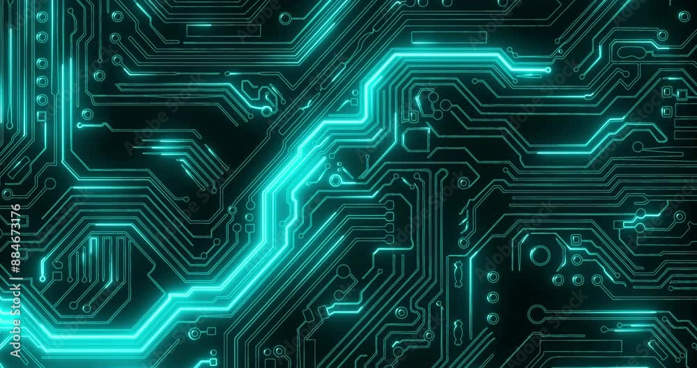 Circuit board, electronics and tech on motherboard for big data or communication on computer system. Network, digital or machine learning on cyber hardware for storage, info or cloud computing