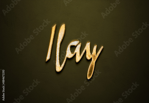 Old gold text effect of Turkish name Ilay with 3D glossy style Mockup. photo